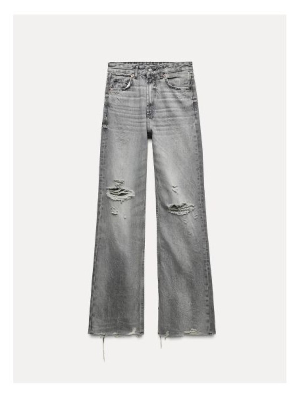 Zara Gray Distressed Wide-Leg Jeans